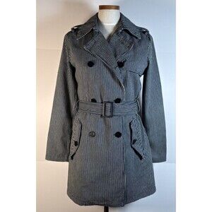 LAUREN Ralph Lauren blue striped denim double-breasted trench coat Small Spring